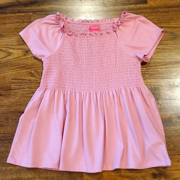Girls Isaac Mizrahi NY pink smocked short sleeve shirt size M(10/12) - Picture 1 of 4